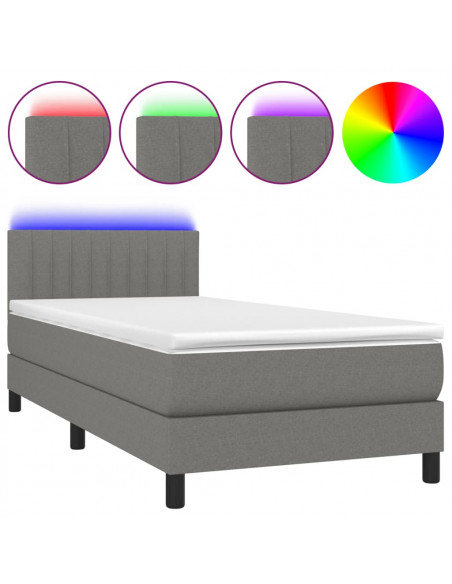 Letto a Molle Materasso e LED Grigio Scuro 80x200 cm in Tessuto