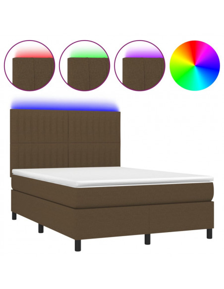 Letto a Molle Materasso e LED Marrone Scuro 140x200 cm Tessuto
