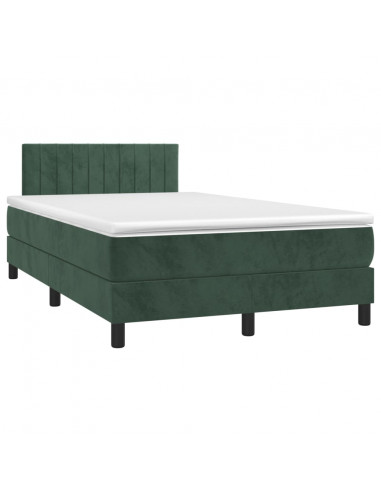 Letto a Molle con Materasso e LED Verde Scuro 120x200cm Velluto