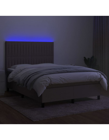 Letto a Molle con Materasso e LED Tortora 140x190 cm in Tessuto
