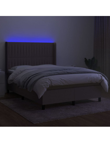 Letto a Molle con Materasso e LED Tortora 140x190 cm in Tessuto