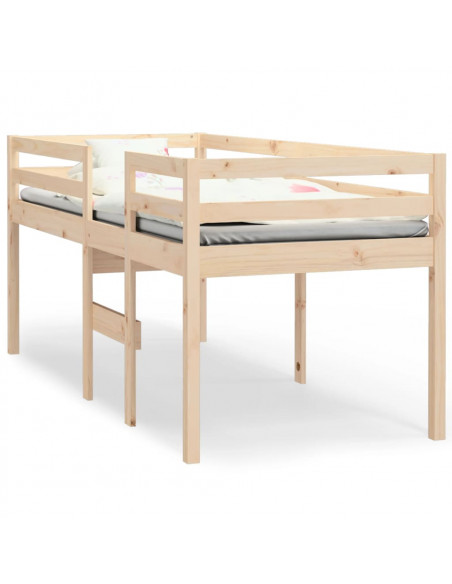 Letto a Soppalco 75x190 cm in Legno Massello di Pino