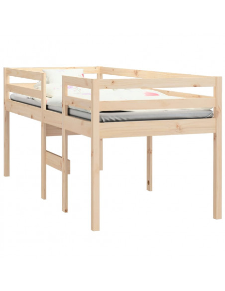 Letto a Soppalco 75x190 cm in Legno Massello di Pino