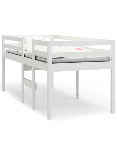 Letto a Soppalco Bianco 75x190 cm in Legno Massello di Pino