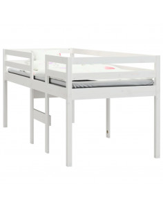 Letto a Soppalco Bianco 75x190 cm in Legno Massello di Pino 2