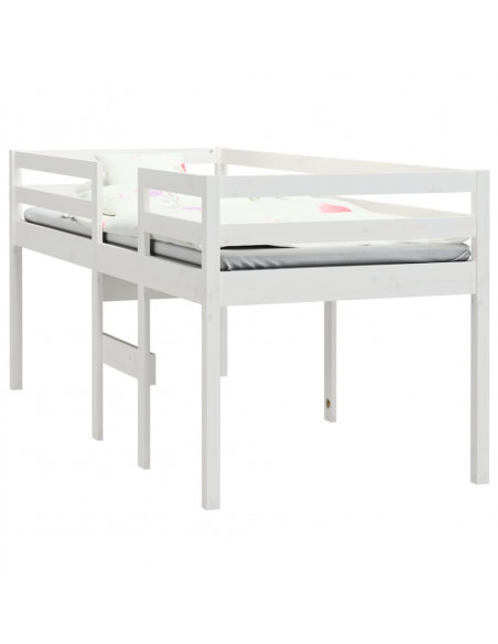 Letto a Soppalco Bianco 75x190 cm in Legno Massello di Pino