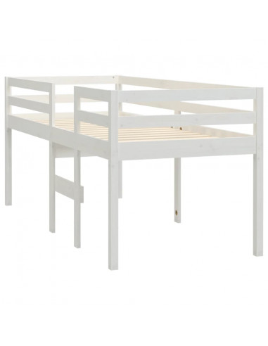 Letto a Soppalco Bianco 75x190 cm in Legno Massello di Pino