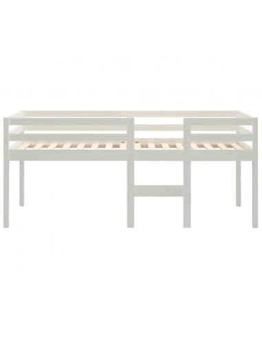 Letto a Soppalco Bianco 75x190 cm in Legno Massello di Pino