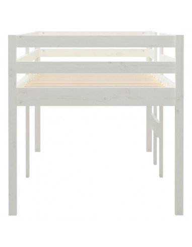 Letto a Soppalco Bianco 75x190 cm in Legno Massello di Pino