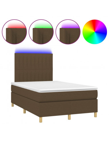 Letto a Molle Materasso e LED Marrone Scuro 120x200 cm Tessuto