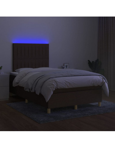 Letto a Molle Materasso e LED Marrone Scuro 120x200 cm Tessuto