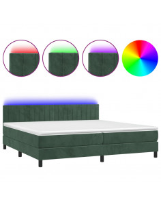 Letto a Molle con Materasso e LED Verde Scuro 200x200cm Velluto 2