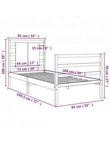 Giroletto in Legno Massello Bianco 75x190 cm Small Single
