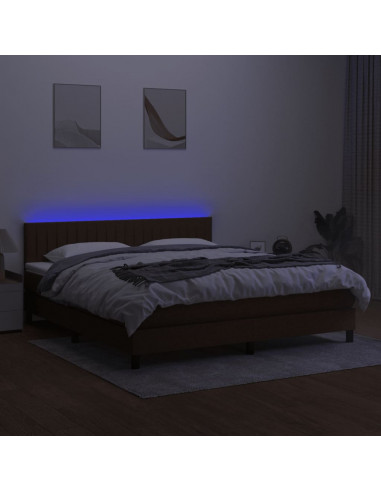 Letto a Molle Materasso e LED Marrone Scuro 160x200 cm Tessuto