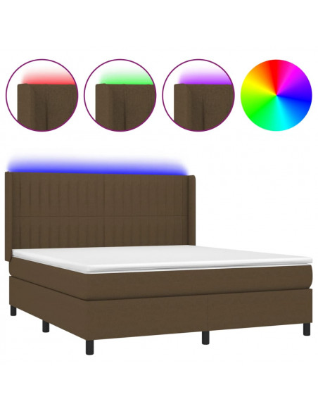 Letto a Molle Materasso e LED MarroneScuro 180x200cm in Tessuto