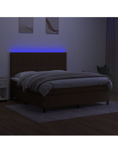 Letto a Molle Materasso e LED MarroneScuro 180x200cm in Tessuto