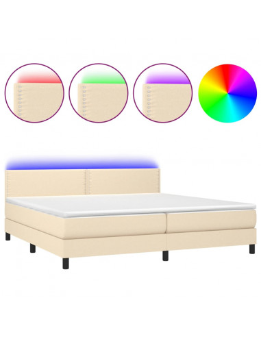 Letto a Molle Materasso e LED bianco 200x200cm in Tessuto