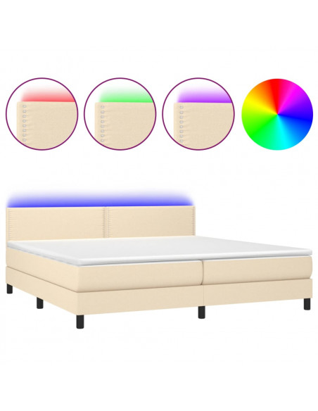 Letto a Molle Materasso e LED bianco 200x200cm in Tessuto