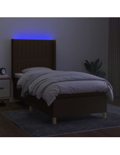 Letto a Molle Materasso e LED Marrone Scuro 90x190cm in Tessuto 2
