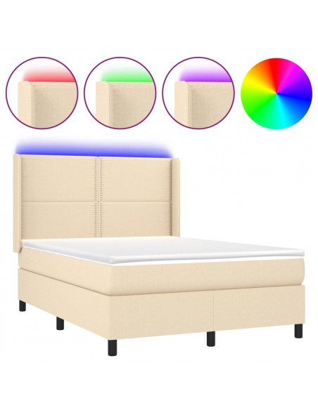 Letto a Molle con Materasso e LED Crema 140x200 cm in Tessuto