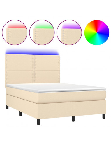 Letto a Molle con Materasso e LED Crema 140x200 cm in Tessuto