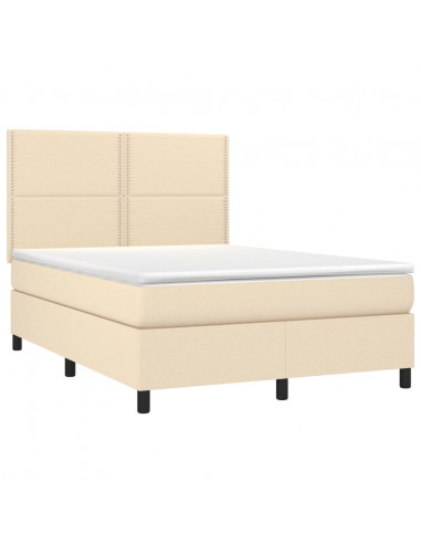 Letto a Molle con Materasso e LED Crema 140x200 cm in Tessuto