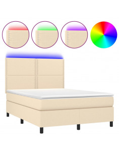 Letto a Molle con Materasso e LED Crema 140x190 cm in Tessuto 2