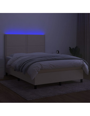 Letto a Molle con Materasso e LED Crema 140x190 cm in Tessuto