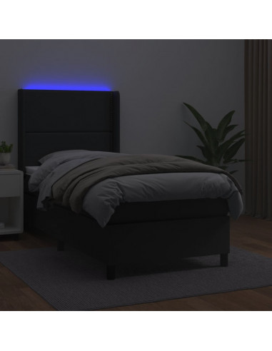 Giroletto a Molle con Materasso e LED Nero 100x200cm Similpelle