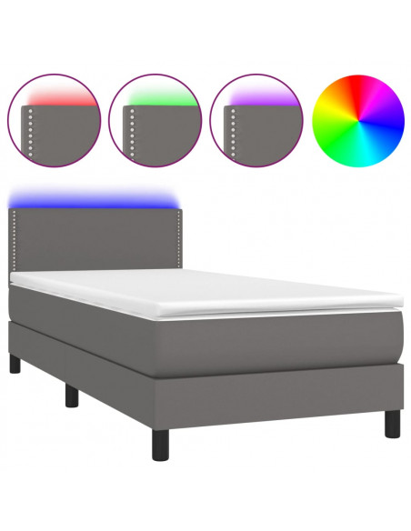 Giroletto Molle con Materasso e LED Grigio 80x200cm Similpelle