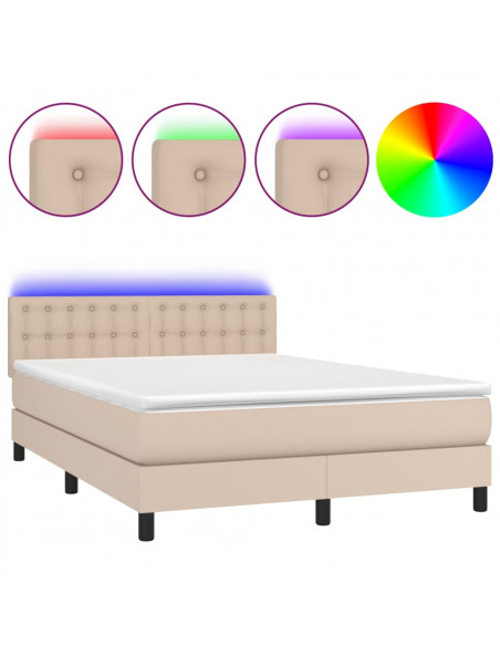 Giroletto Molle Materasso e LED Cappuccino 140x190cm Similpelle