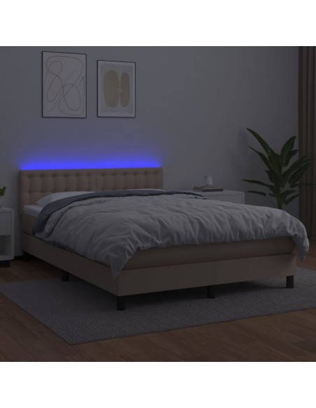 Giroletto Molle Materasso e LED Cappuccino 140x190cm Similpelle