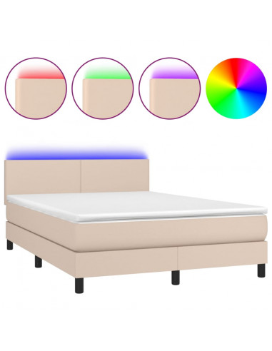 Giroletto Molle Materasso e LED Cappuccino 140x190cm Similpelle