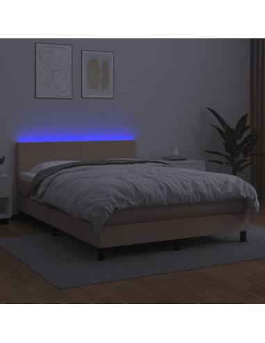 Giroletto Molle Materasso e LED Cappuccino 140x190cm Similpelle