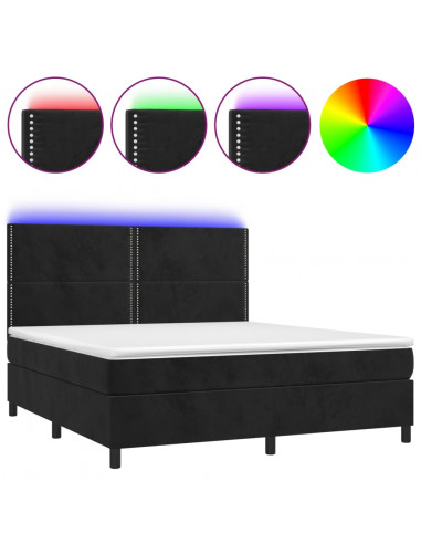 Letto a Molle con Materasso e LED Nero 160x200 cm in Velluto