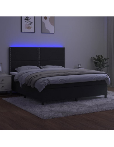 Letto a Molle con Materasso e LED Nero 160x200 cm in Velluto