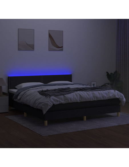 Letto a Molle con Materasso e LED Nero 160x200 cm in Tessuto