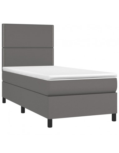 Giroletto Molle con Materasso e LED Grigio 100x200cm Similpelle