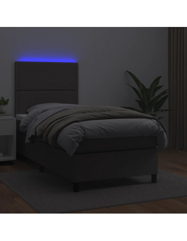 Giroletto Molle con Materasso e LED Grigio 100x200cm Similpelle