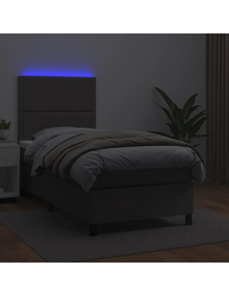 Giroletto Molle con Materasso e LED Grigio 100x200cm Similpelle