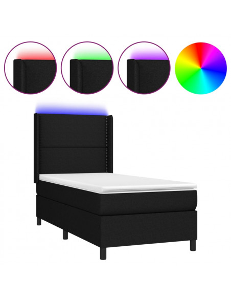 Letto a Molle con Materasso e LED Nero 80x200 cm in Tessuto