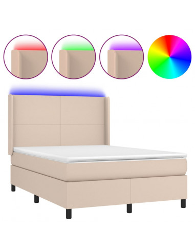 Giroletto Molle Materasso e LED Cappuccino 140x190cm Similpelle