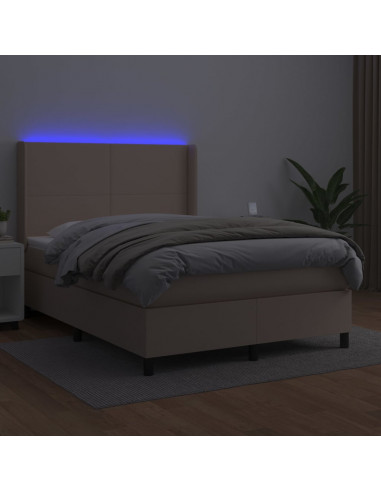 Giroletto Molle Materasso e LED Cappuccino 140x190cm Similpelle