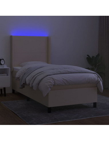 Letto a Molle con Materasso e LED Crema 80x200 cm in Tessuto