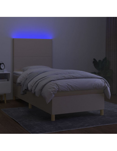 Letto a Molle con Materasso e LED Crema 80x200 cm in Tessuto