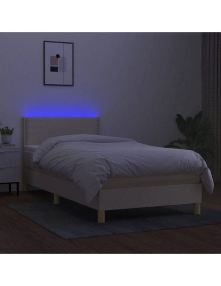 Letto a Molle con Materasso e LED Crema 80x200 cm in Tessuto