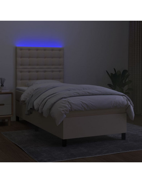 Letto a Molle con Materasso e LED Crema 80x200 cm in Tessuto
