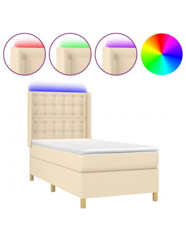 Letto a Molle con Materasso e LED Crema 80x200 cm in Tessuto