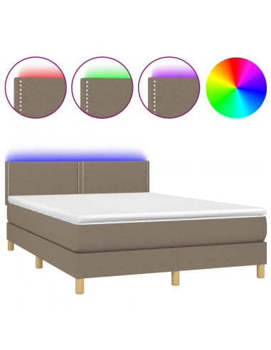 Letto a Molle con Materasso e LED Tortora 140x190 cm in Tessuto