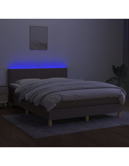 Letto a Molle con Materasso e LED Tortora 140x190 cm in Tessuto